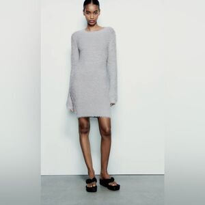 Zara Textured Gray Fuzzy Knit Sweater Dress Size S – Send Me an Offer!